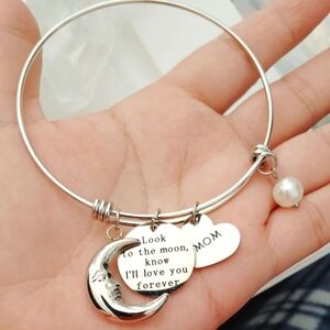 Silver Charm Bracelet with Moon and Heart Pendants